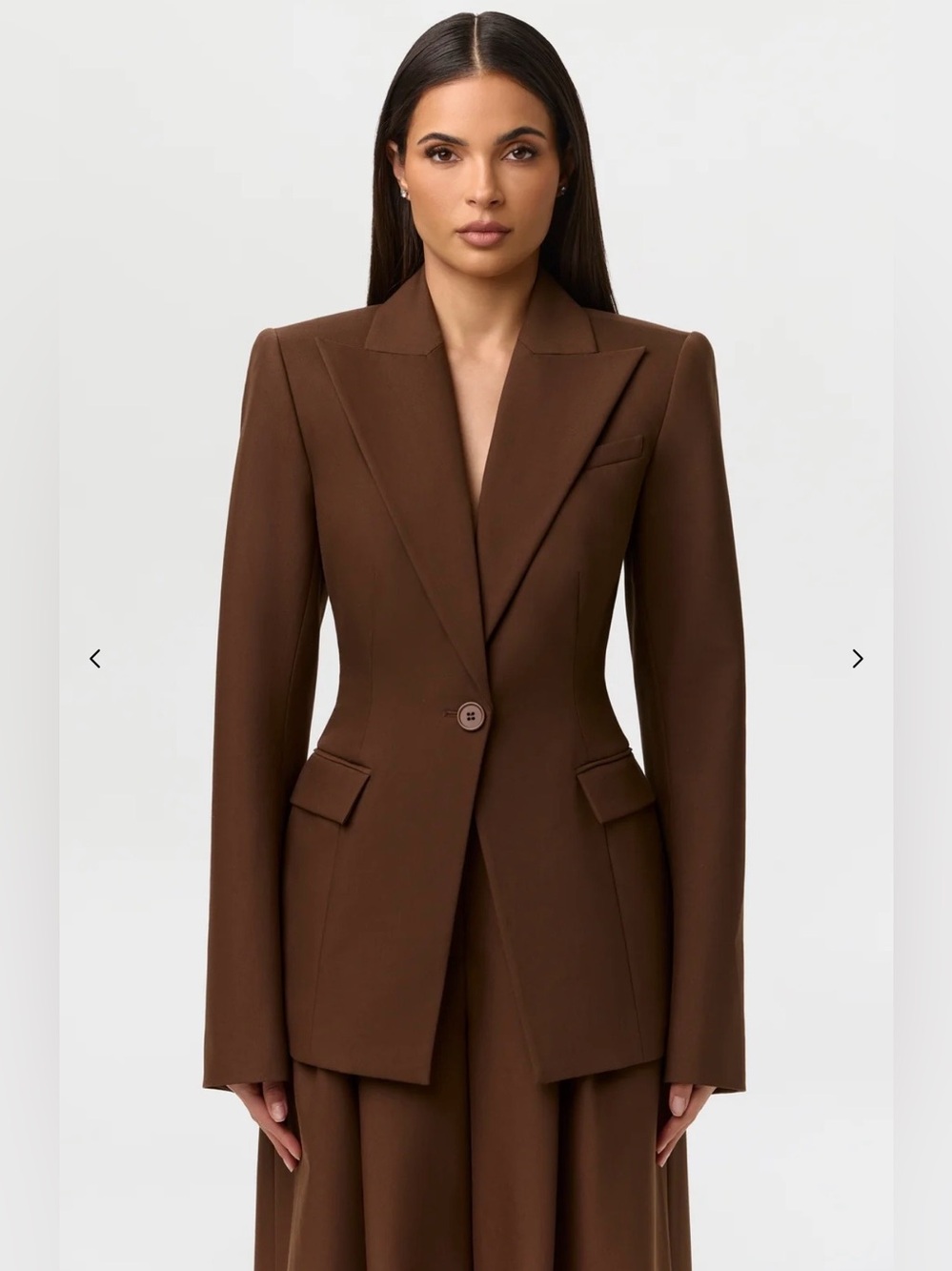 Naked Wardrobe Power Shoulder Fitted Suit Blazer Chocolate